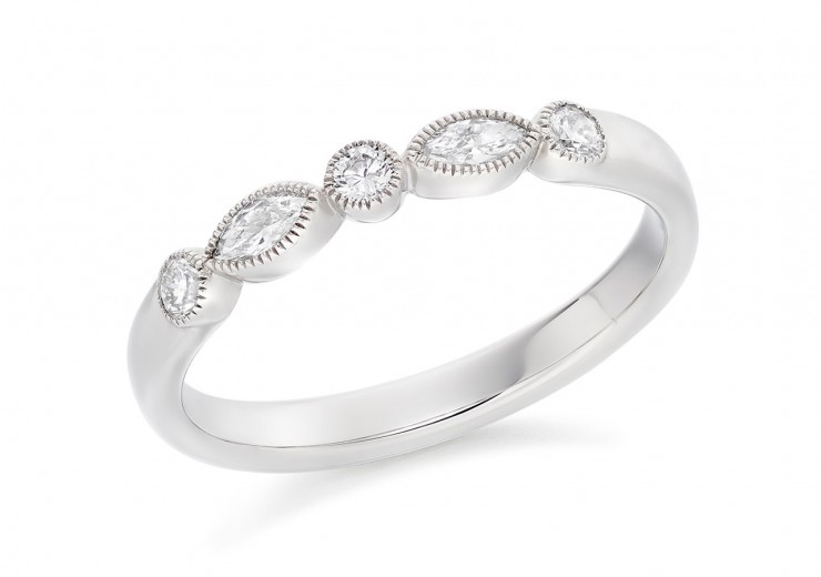 18ct White Gold Round Brilliant & Marquise Cut Diamond Eternity Ring 0.28ct