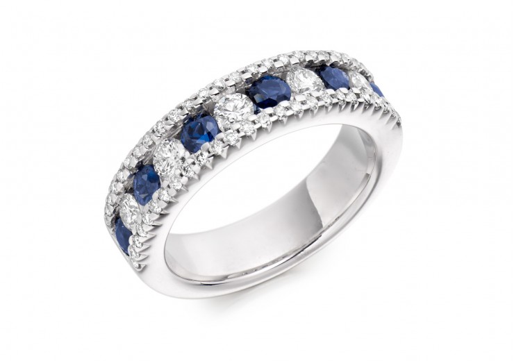 18ct White Gold Sapphire & Diamond Round Brilliant Cut Half Eternity Ring 1.64ct