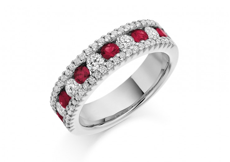 18ct White Gold Ruby & Diamond Round Brilliant Cut Half Eternity Ring 1.53ct