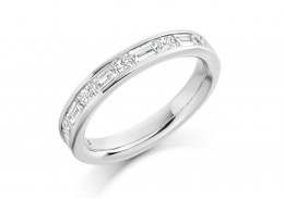 Platinum Princess & Baguette Cut Diamond Half Eternity Ring 1.20ct