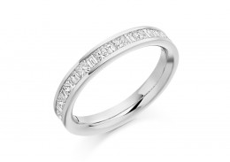 18ct White Gold Princess & Baguette Cut Diamond Half Eternity Ring 0.60ct