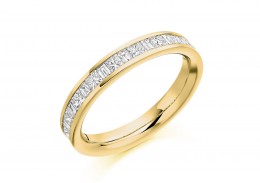 18ct Yellow Gold Princess & Baguette Cut Diamond Half Eternity Ring 0.60ct