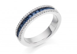 18ct White Gold Sapphire & Diamond Princess & Round Brilliant Cut Half Eternity Ring 0.84ct