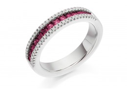 18ct White Gold Ruby & Diamond Princess & Round Brilliant Cut Half Eternity Ring 0.88ct