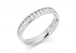 18ct White Gold Round Brilliant & Baguette Cut Diamond Half Eternity Ring 0.50ct