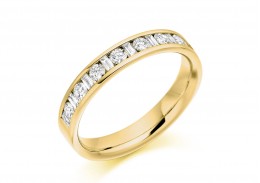 18ct Yellow Gold Round Brilliant & Baguette Cut Diamond Half Eternity Ring 0.50ct