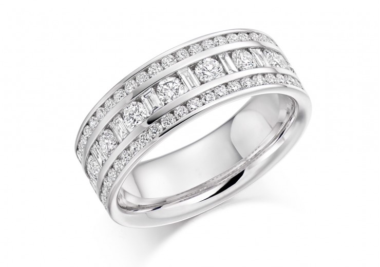 18ct White Gold Baguette & Round Brilliant Cut Diamond Half Eternity Ring 1.30ct