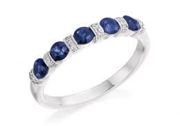 18ct White Gold Sapphire & Diamond Round Brilliant Cut Half Eternity Ring 0.83ct