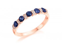 18ct Rose Gold Sapphire & Diamond Round Brilliant Cut Half Eternity Ring 0.83ct