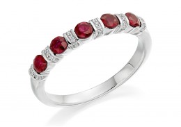 18ct White Gold Ruby & Diamond Round Brilliant Cut Half Eternity Ring 0.74ct