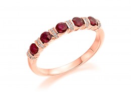 18ct Rose Gold Ruby & Diamond Round Brilliant Cut Half Eternity Ring 0.74ct