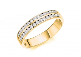 18ct Yellow Gold Round Brilliant Cut Diamond 2 Row Half Eternity Ring 0.35ct