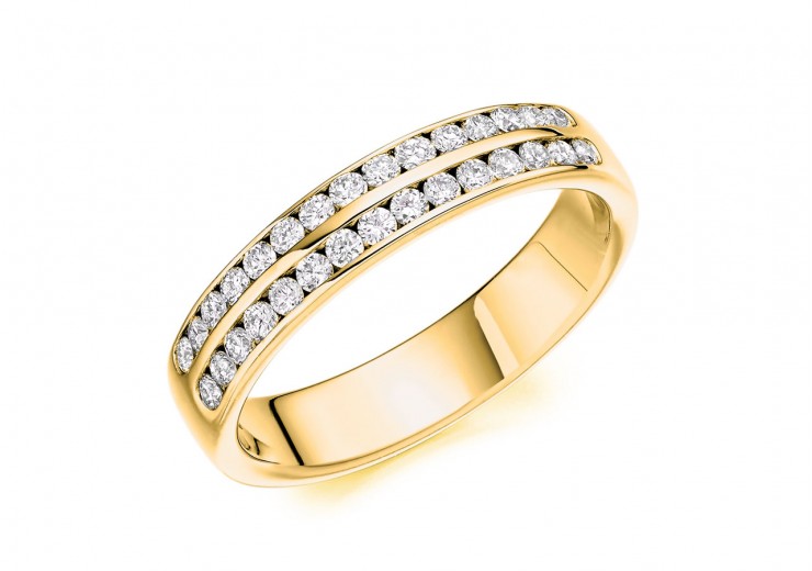 18ct Yellow Gold Round Brilliant Cut Diamond 2 Row Half Eternity Ring 0.35ct