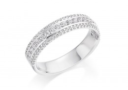 18ct White Gold Round Brilliant Cut Diamond 3 Row Half Eternity Ring 0.55ct