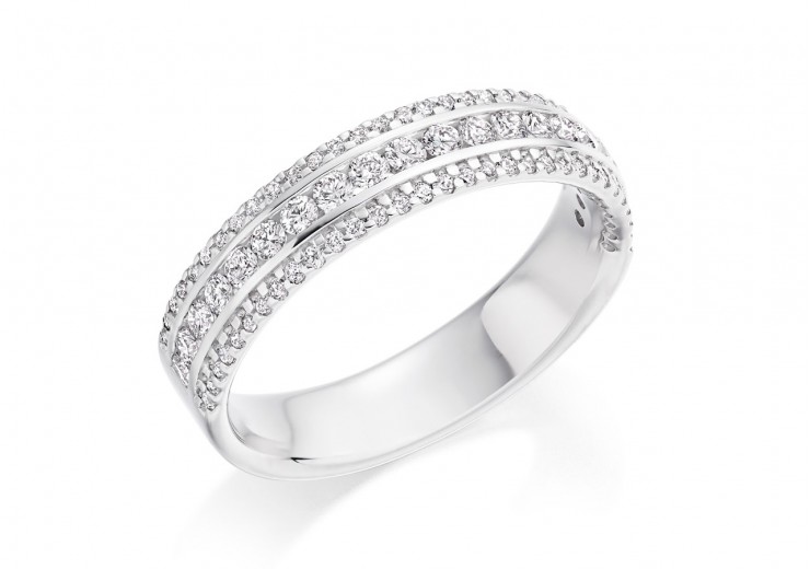 18ct White Gold Round Brilliant Cut Diamond 3 Row Half Eternity Ring 0.55ct