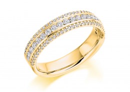 18ct Yellow Gold Round Brilliant Cut Diamond 3 Row Half Eternity Ring 0.55ct