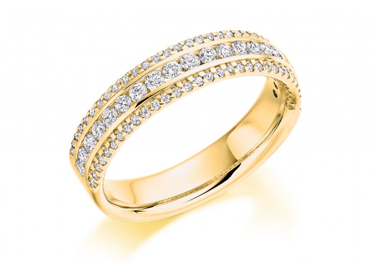 18ct Yellow Gold Round Brilliant Cut Diamond 3 Row Half Eternity Ring 0.55ct