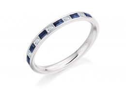 18ct White Gold Sapphire & Diamond Baguette Cut Half Eternity Ring 0.42ct