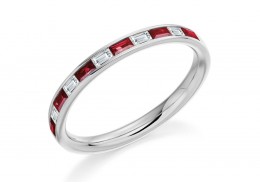 18ct White Gold Ruby & Diamond Baguette Cut Half Eternity Ring 0.51ct