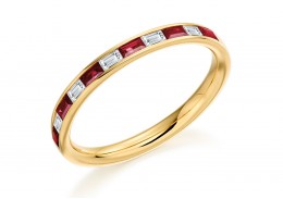 18ct Yellow Gold Ruby & Diamond Baguette Cut Half Eternity Ring 0.51ct