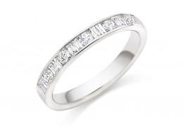 18ct White Gold Round Brilliant & Baguette Cut Diamond Half Eternity Ring 0.50ct