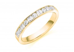 18ct Yellow Gold Round Brilliant & Baguette Cut Diamond Half Eternity Ring 0.50ct