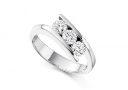 18ct White Gold Round Brilliant Cut Diamond Trilogy Ring 0.75ct