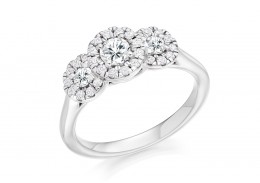 18ct White Gold Round Brilliant Cut Diamond Trilogy Ring 0.75ct