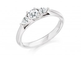 18ct White Gold Pear & Round Brilliant Cut Diamond Trilogy Ring 0.50ct