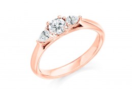 18ct Rose Gold Pear & Round Brilliant Cut Diamond Trilogy Ring 0.50ct