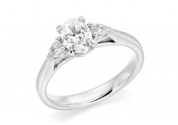 18ct White Gold Oval & Pear Cut Diamond Trilogy Ring 0.70ct