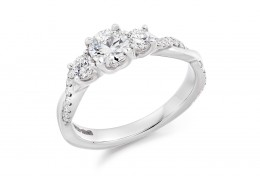 18ct White Gold Round Brilliant Cut Diamond Trilogy Ring 0.98ct