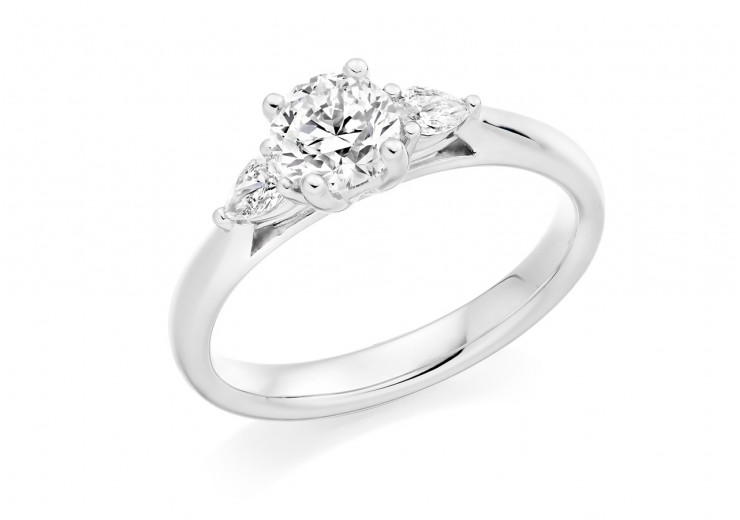 18ct White Gold Pear & Round Brilliant Cut Diamond Trilogy Ring 0.70ct