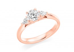 18ct Rose Gold Pear & Round Brilliant Cut Diamond Trilogy Ring 0.70ct