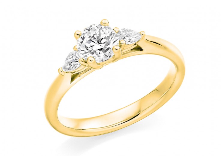 18ct Yellow Gold Pear & Round Brilliant Cut Diamond Trilogy Ring 0.70ct