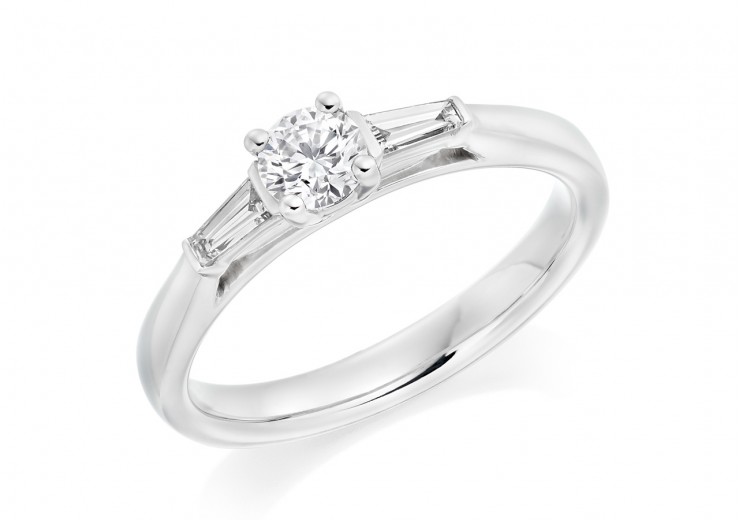 18ct White Gold Baguette & Round Brilliant Cut Diamond Trilogy Ring 0.40ct