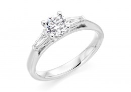 18ct White Gold Round Brilliant & Baguette Cut Diamond Trilogy Ring 0.80ct