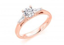 18ct Rose Gold Round Brilliant & Baguette Cut Diamond Trilogy Ring 0.80ct