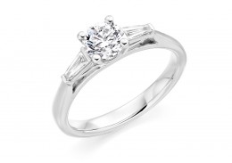 18ct White Gold Baguette & Round Brilliant Cut Diamond Trilogy Ring 1.25ct