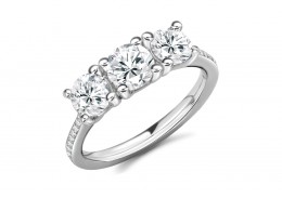 18ct White Gold Round Brilliant Cut Diamond Trilogy Ring 2.05ct