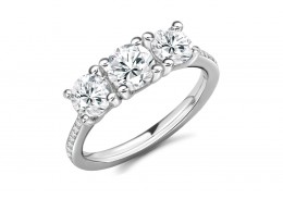 18ct White Gold Round Brilliant Cut Diamond Trilogy Ring 2.05ct