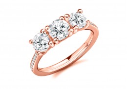 18ct Rose Gold Round Brilliant Cut Diamond Trilogy Ring 2.05ct