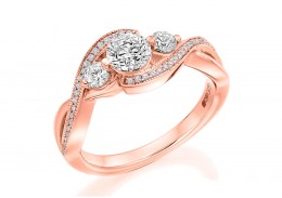 18ct Rose Gold Round Brilliant Cut Diamond Trilogy Twist Ring 0.90ct