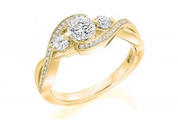 18ct Yellow Gold Round Brilliant Cut Diamond Trilogy Twist Ring 0.90ct