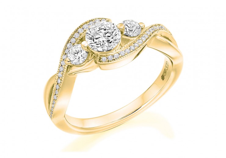 18ct Yellow Gold Round Brilliant Cut Diamond Trilogy Twist Ring 0.90ct