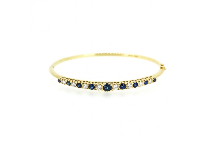 Pre-owned 18ct Gold Diamond & Sapphire Bangle