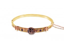 Pre-owned 9ct Yellow Gold Ruby & Pearl Bangle