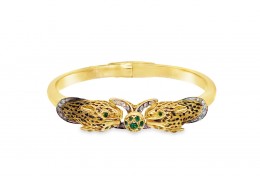 Pre-owned 18ct Yellow Gold Emerald & Diamond Leopard Bangle Pre-owned 18ct Yellow Gold Emerald & Diamond Leopard Bangle