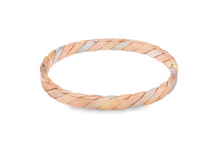 Pre-owned 9ct 3 Toned Gold Hinged Bangle