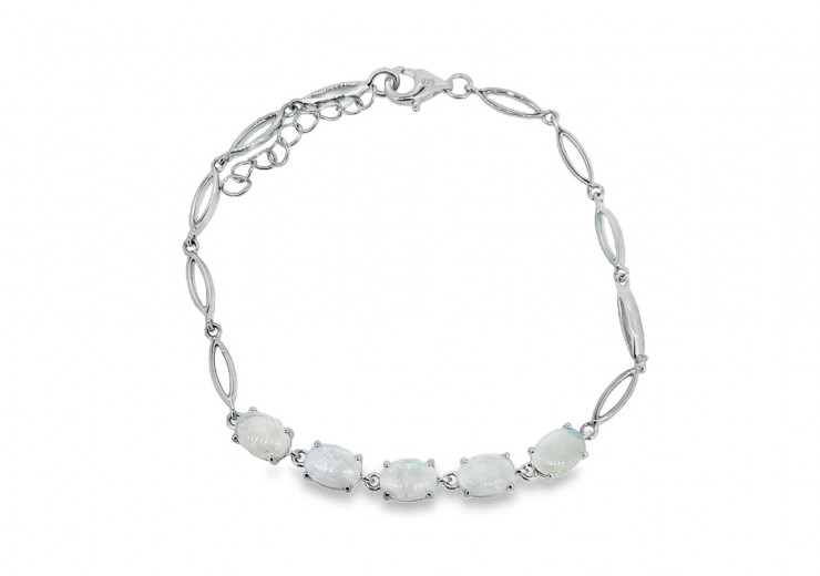 Silver 5 Stone Solid Opal Bracelet